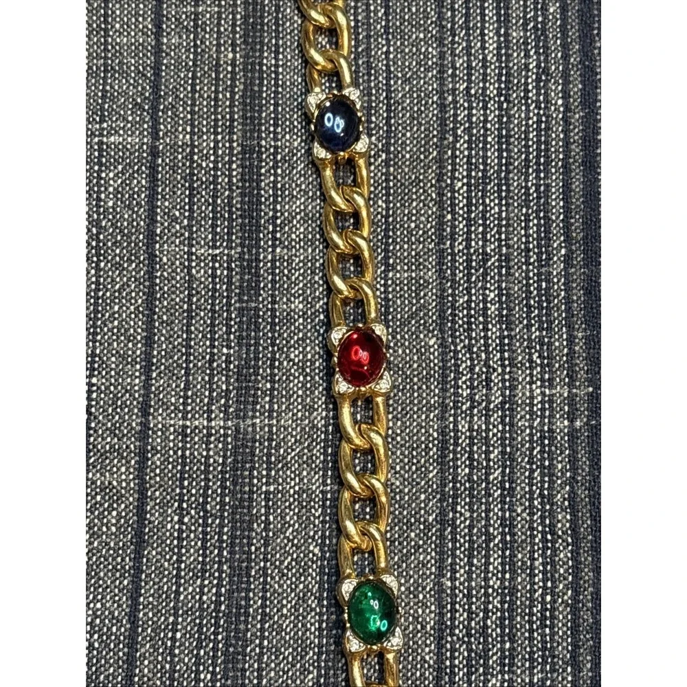 Vintage Puccini Multicolor Cabachon Gold Tone Clear Rhinestones Bracelet
